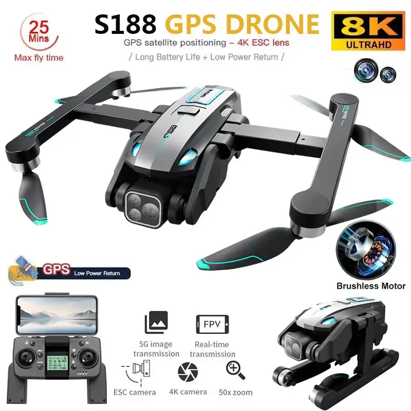 S188 8K GPS Drone with Dual Ca - Drone Battery Li-Ion avaliação e preço