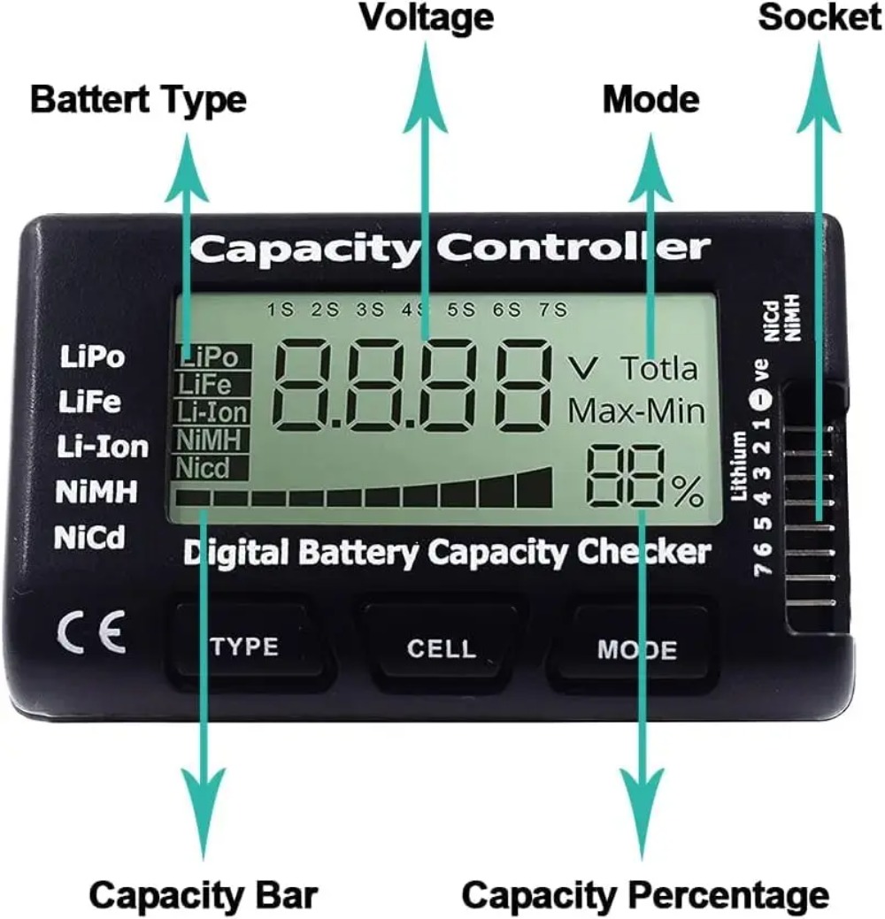 Battery Capacity Checker Digit - Drone Battery Voltage Checker avaliação e preço