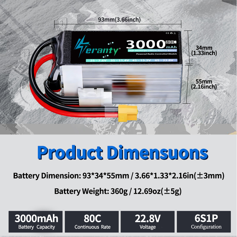 TERANTY 6S 22.8V 3000mAh 80C/1 - Drone Battery 6S avaliação e preço